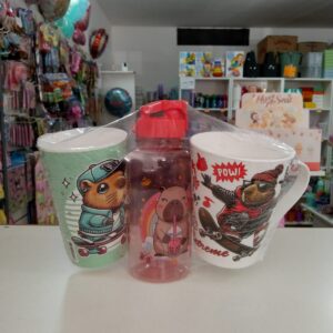 SET 2 TAZAS+BOTELLA CAPIBARA cod6779