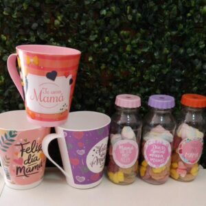 COMBO 3 TAZAS + 3 BOTELLA CON GOLOSINA cod7407